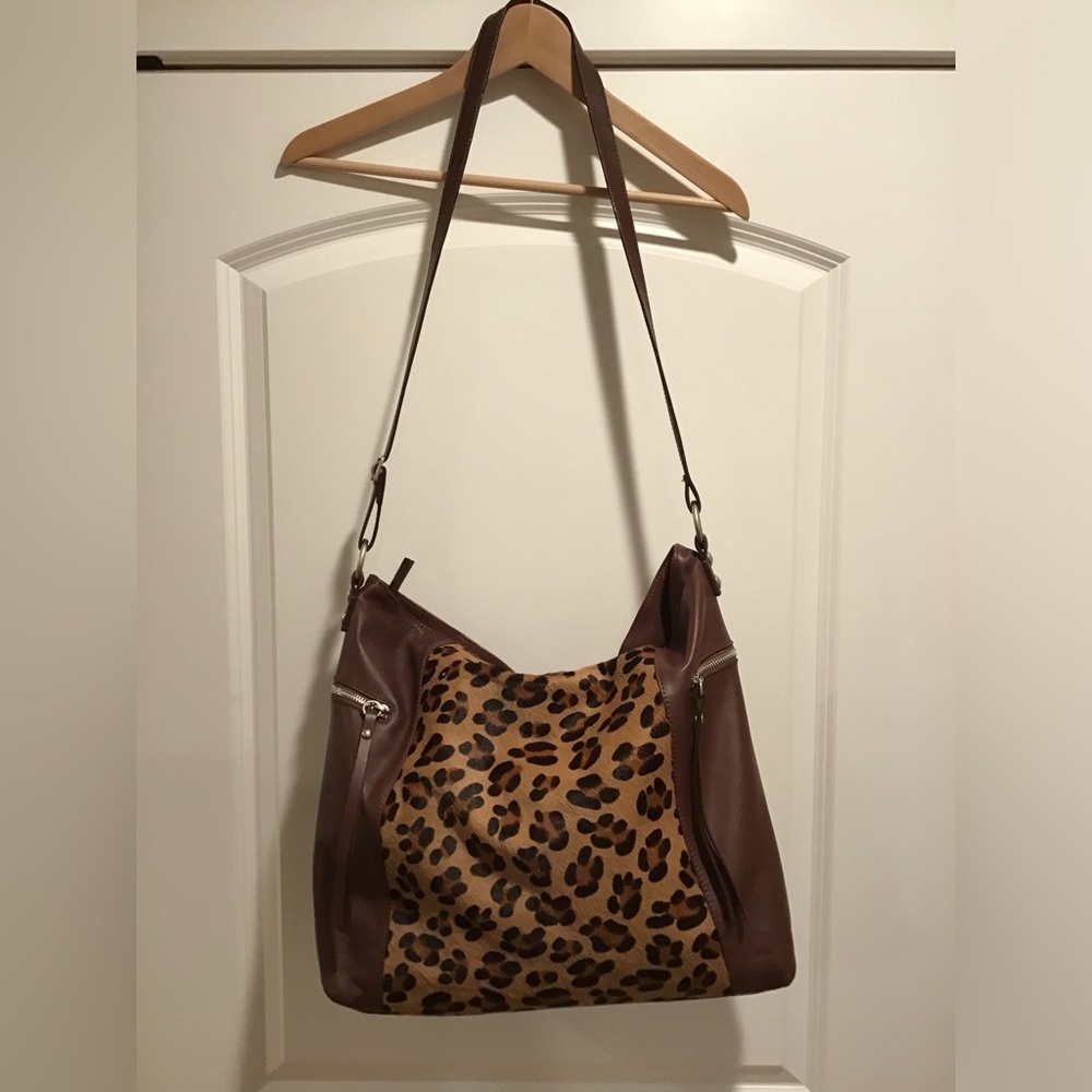 Garnet Hill Brown Leopard Print Hobo Bag